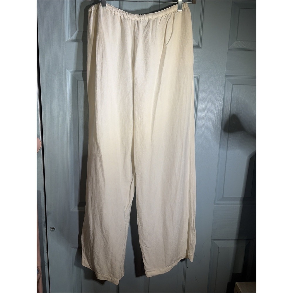 Valerie Steven's Linen Blend Boho White Pull On Pants Sz XL. Pockets. Wide Leg. - Picture 4 of 7